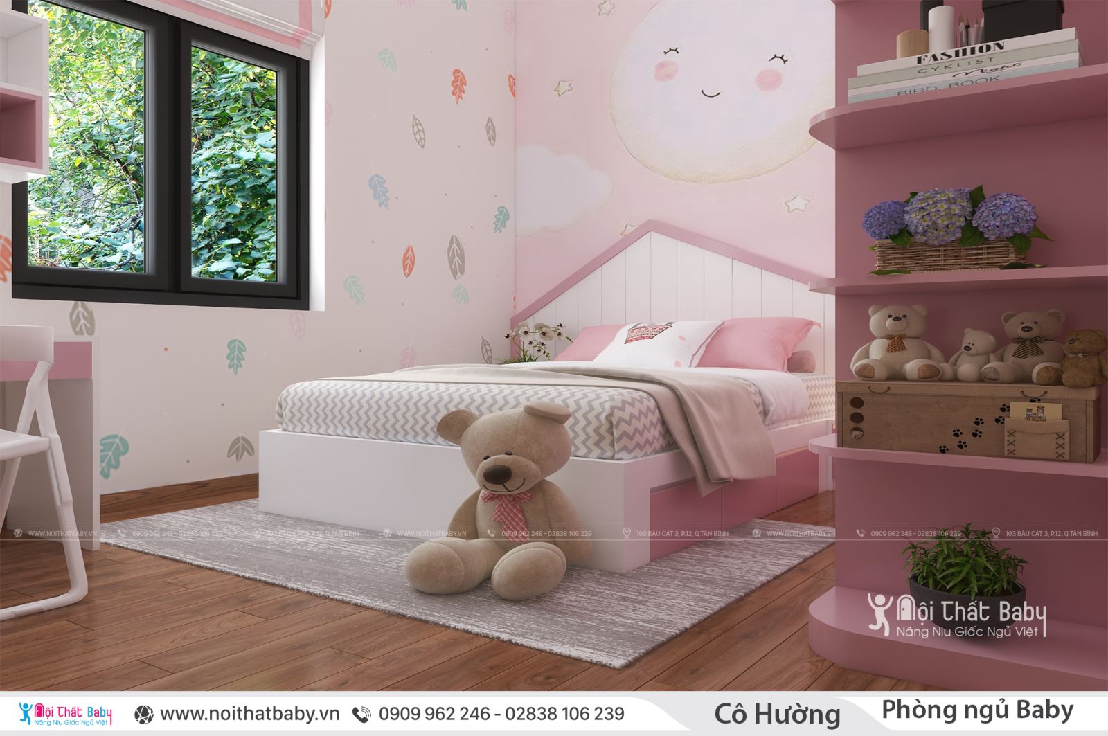 Mẫu phòng ngủ bé gái màu hồng đáng yêu